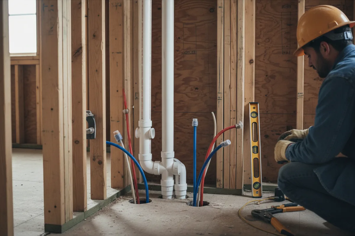 Drain and supply rough-in during Garbage Disposal Repair in Villa Park